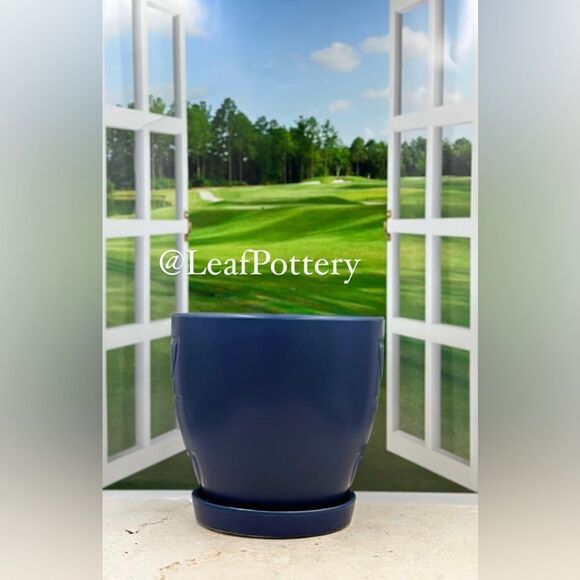Mandy Blue Ceramic Planter Pot with Saucer Attached - Picture 3 of 10